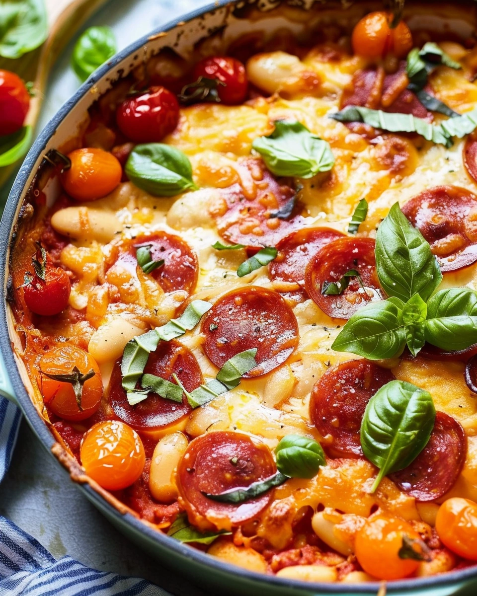 Burst Cherry Tomato & Pepperoni White Bean Bake