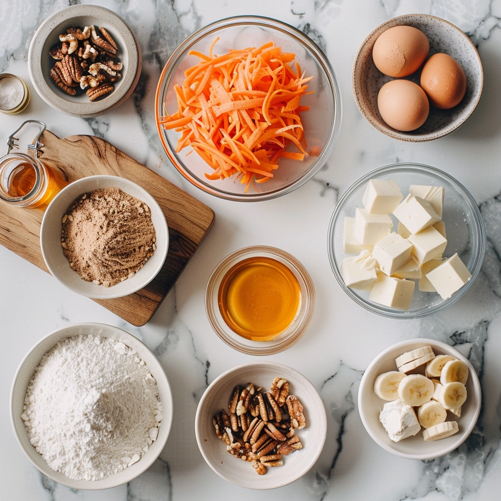 Healthier Carrot Cake Banana Bread with Cinnamon Cream Cheese Frosting Ingredients