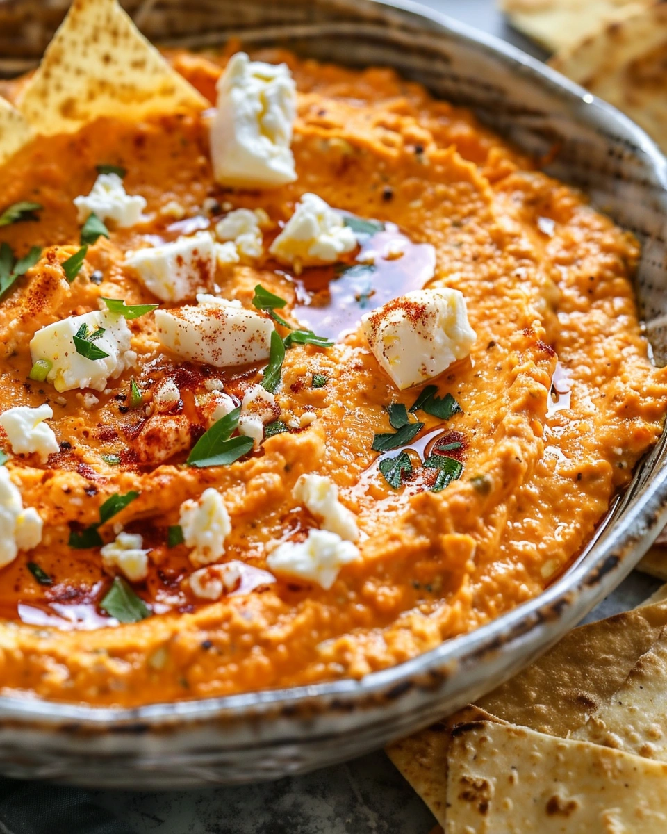 Spicy Roasted Red Pepper Feta Dip