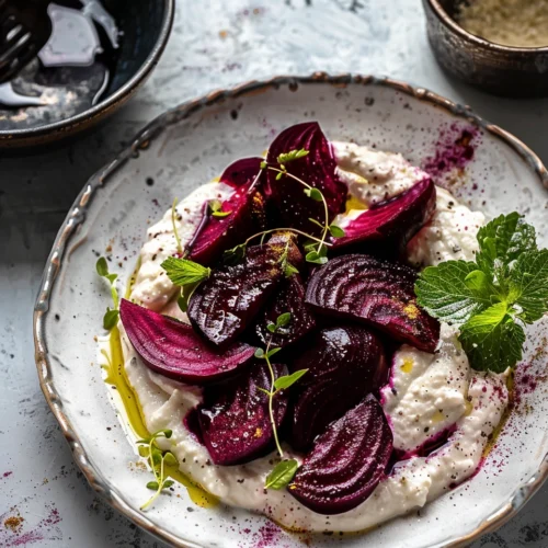 Skordalia with roasted beetroots