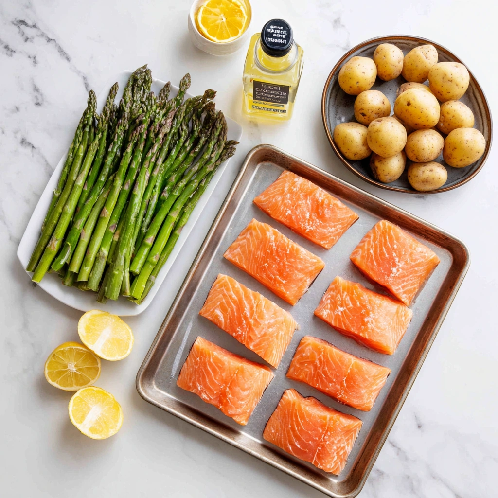 Garlic Butter–Roasted Salmon with Potatoes & Asparagus Ingredients