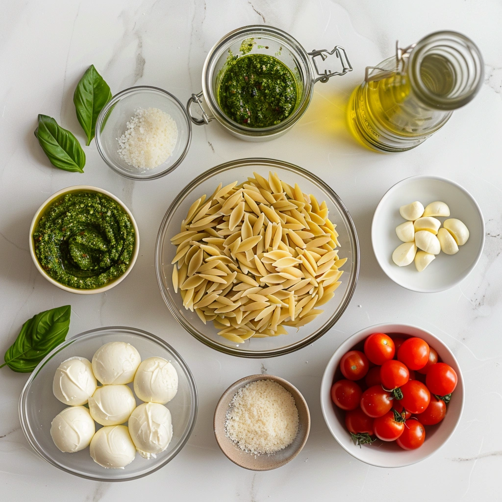 One Pan Caprese Pesto Orzo Bake