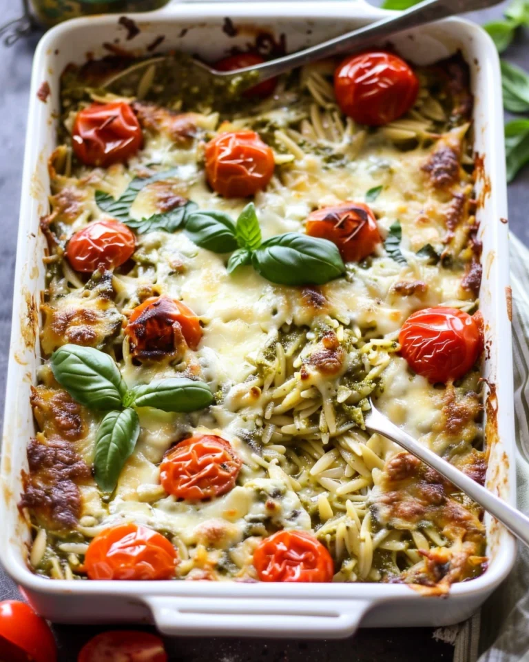 One Pan Caprese Pesto Orzo Bake