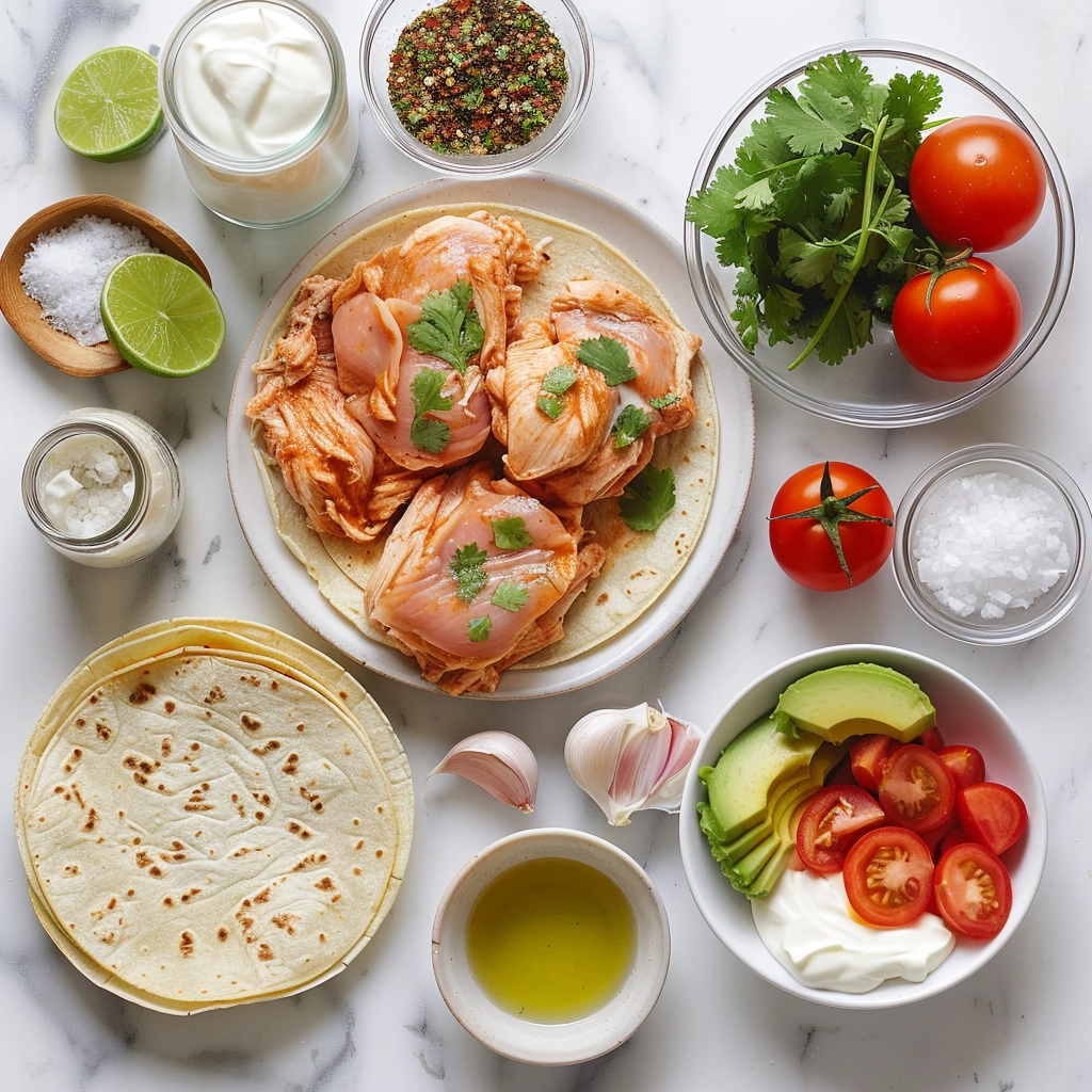 Crockpot Crispy Chicken Tinga Tacos with avocado jalapeño crema