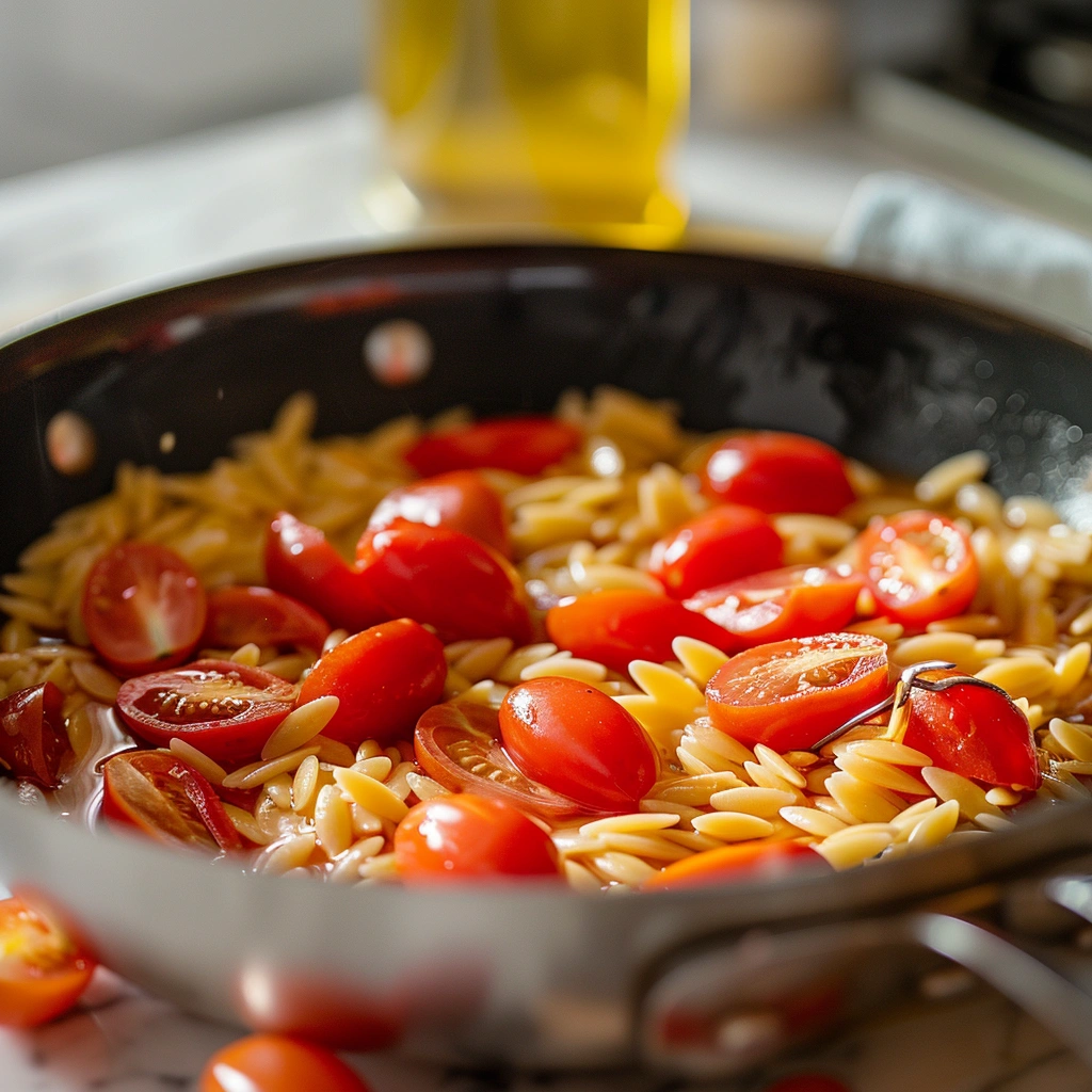 One Pan Caprese Pesto Orzo Bake