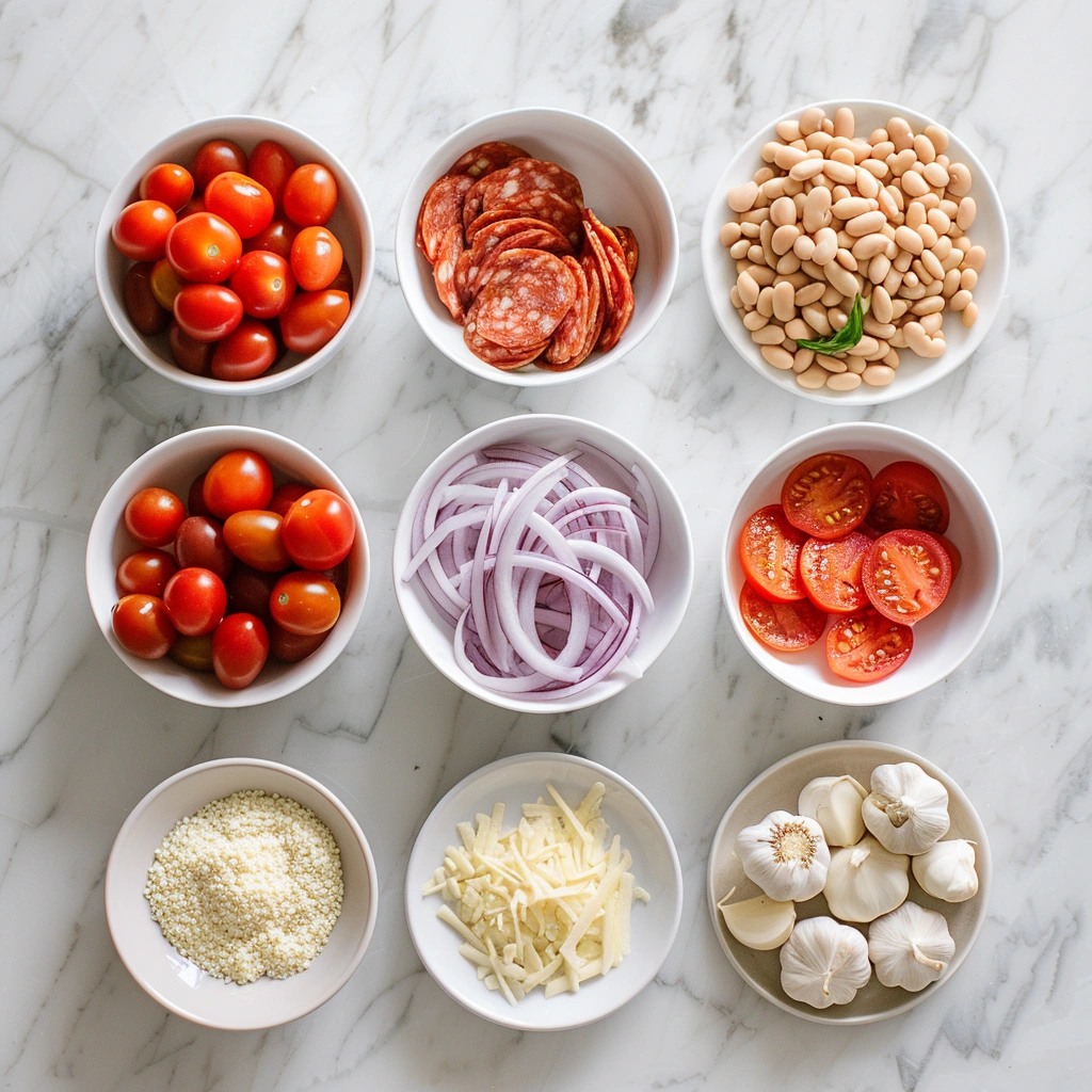 Burst Cherry Tomato & Pepperoni White Bean Bake