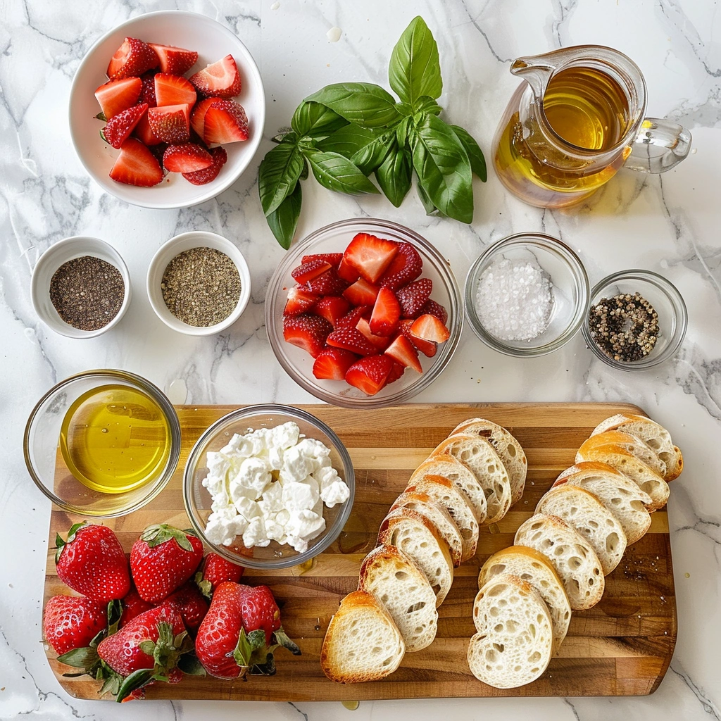 Roasted Strawberry, Basil & Goat Cheese Crostini