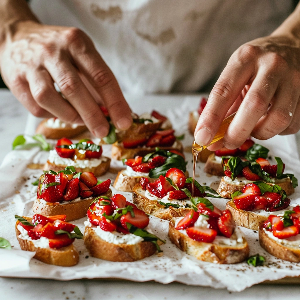 Roasted Strawberry, Basil & Goat Cheese Crostini