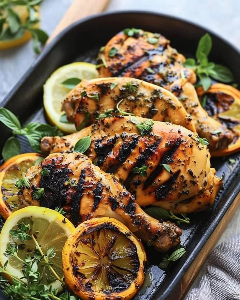 Citrus Dijon Grilled Chicken served on a plate, garnished with vegetables