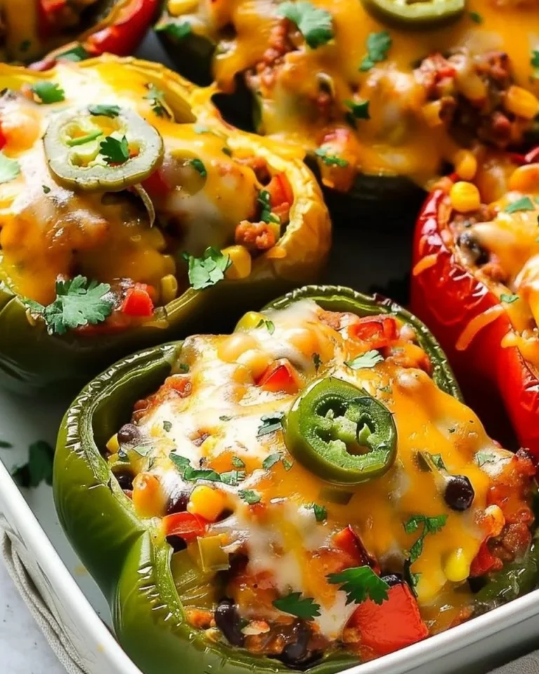 Healthy Mexican stuffed bell peppers filled with flavorful ingredients.