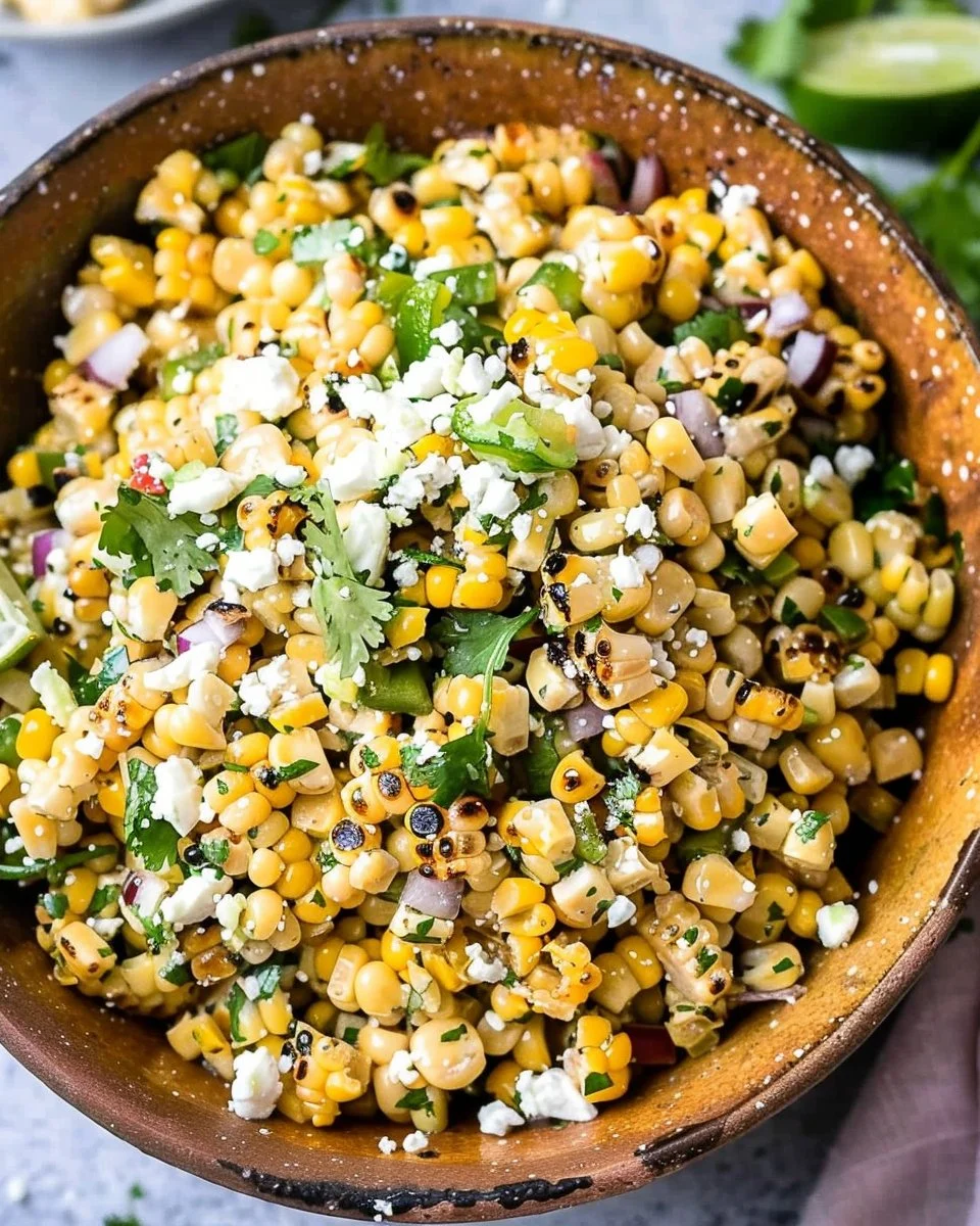 Lightened-Up Mexican Street Corn Salad with corn, lime, and spices