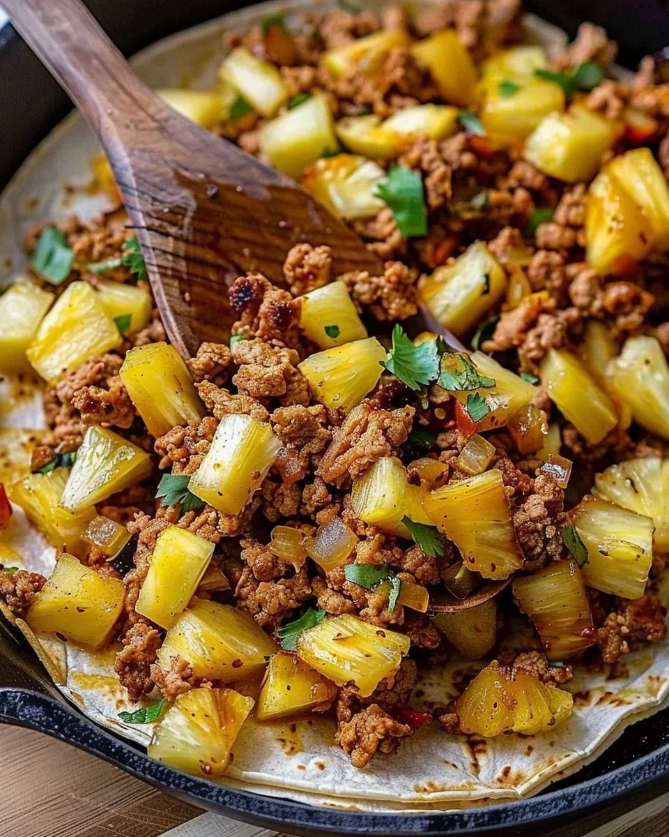 Pineapple-glazed turkey tacos topped with fresh ingredients