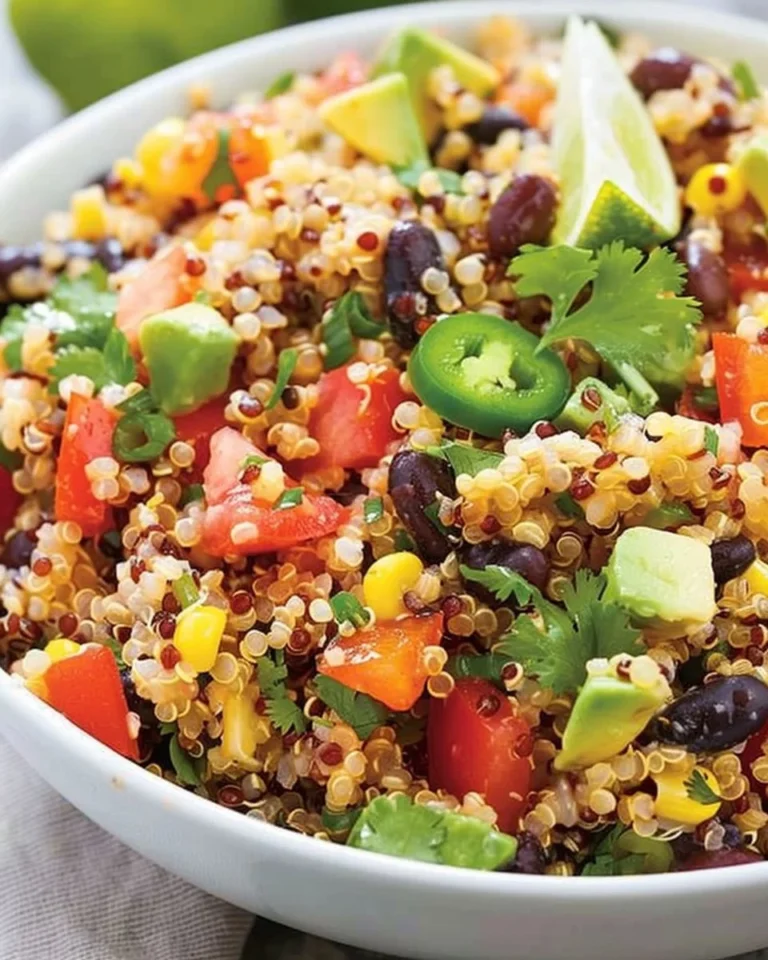 Colorful Southwest quinoa salad with black beans, corn, and fresh vegetables.