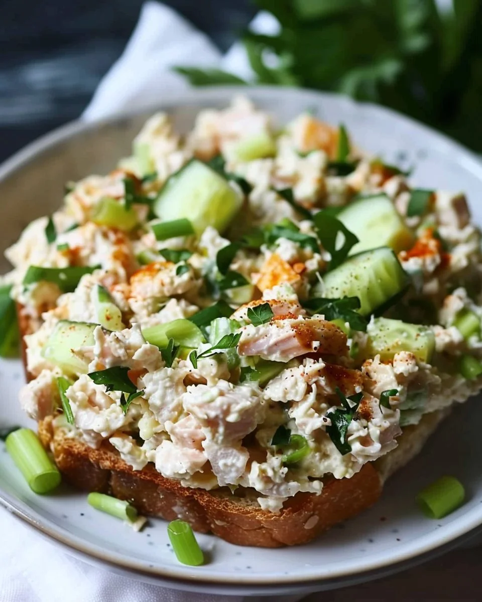 Tuna salad with cottage cheese served in a bowl with fresh vegetables.
