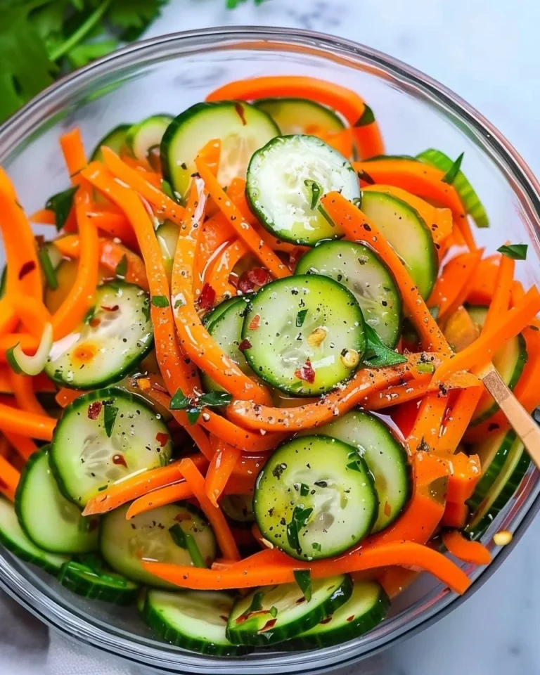Fresh Carrot and Cucumber Salad served in a bowl with dressing