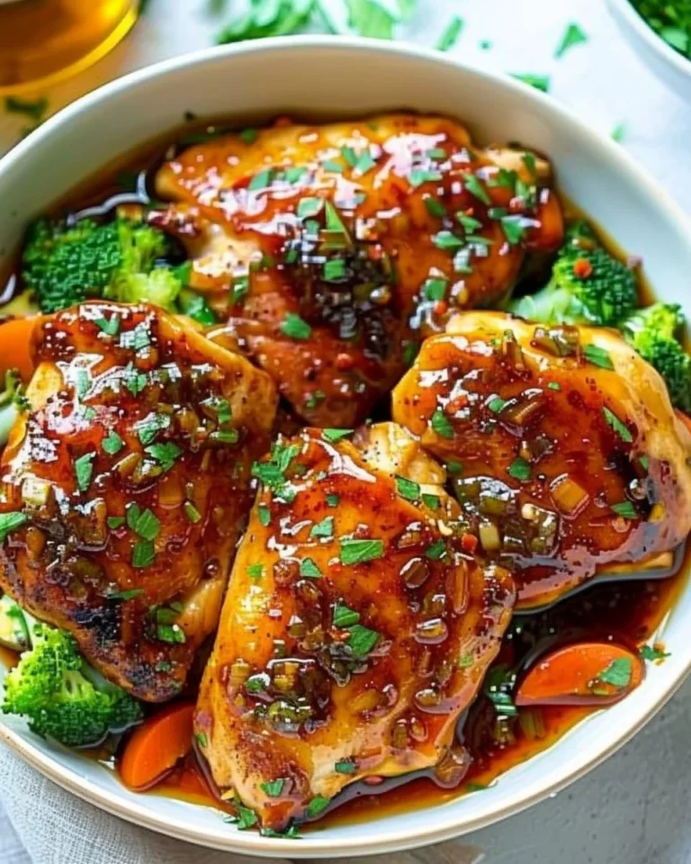 Delicious Garlic Honey Chicken served on a plate with garnish