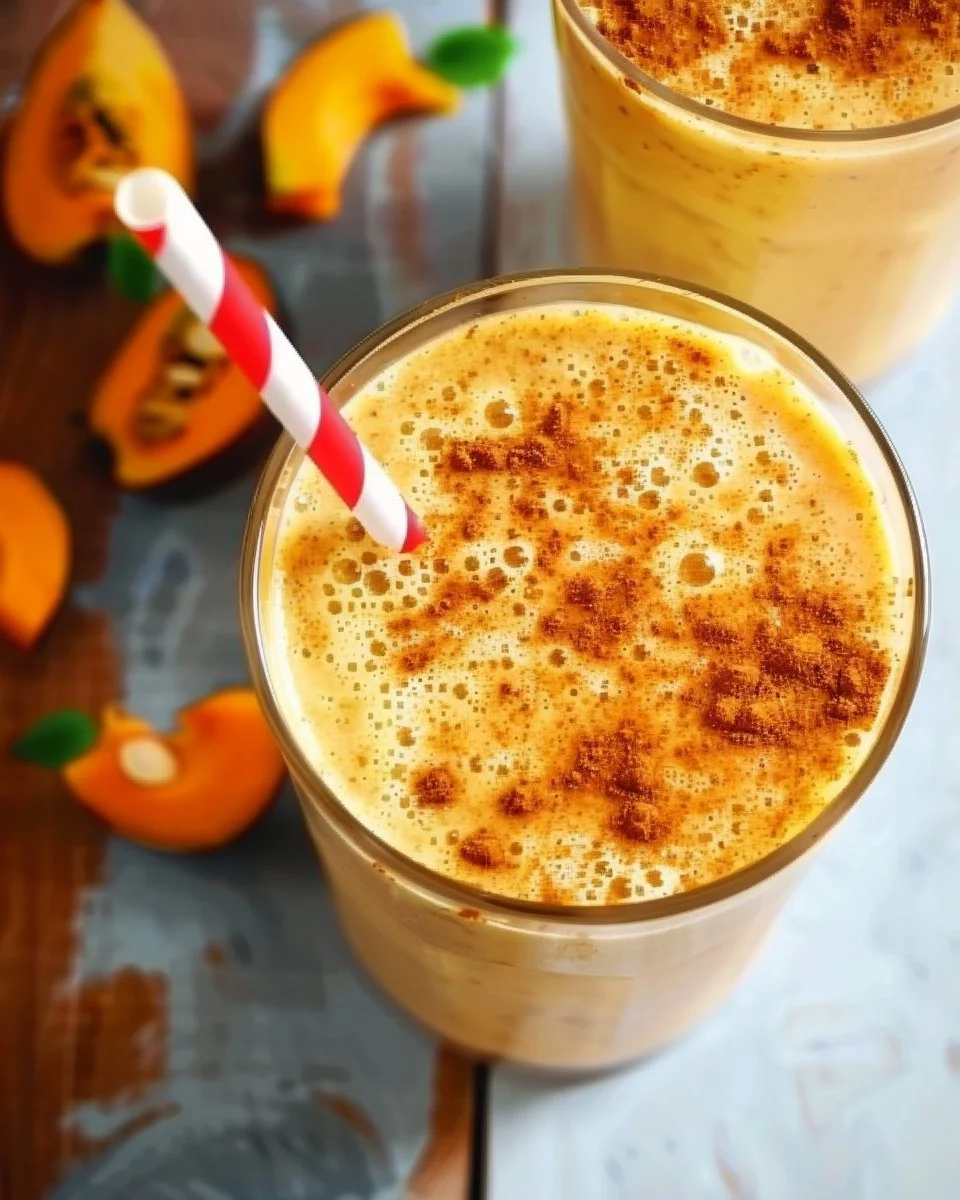 Healthy Pumpkin Smoothie with spices and toppings in a glass