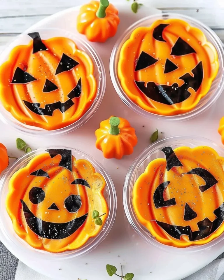 Colorful Jack-o-Lantern Fruit Cups arranged for Halloween snack