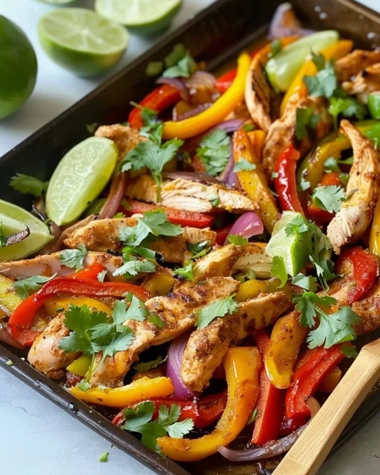 Sheet Pan Chicken Fajitas with colorful peppers and onions ready to serve