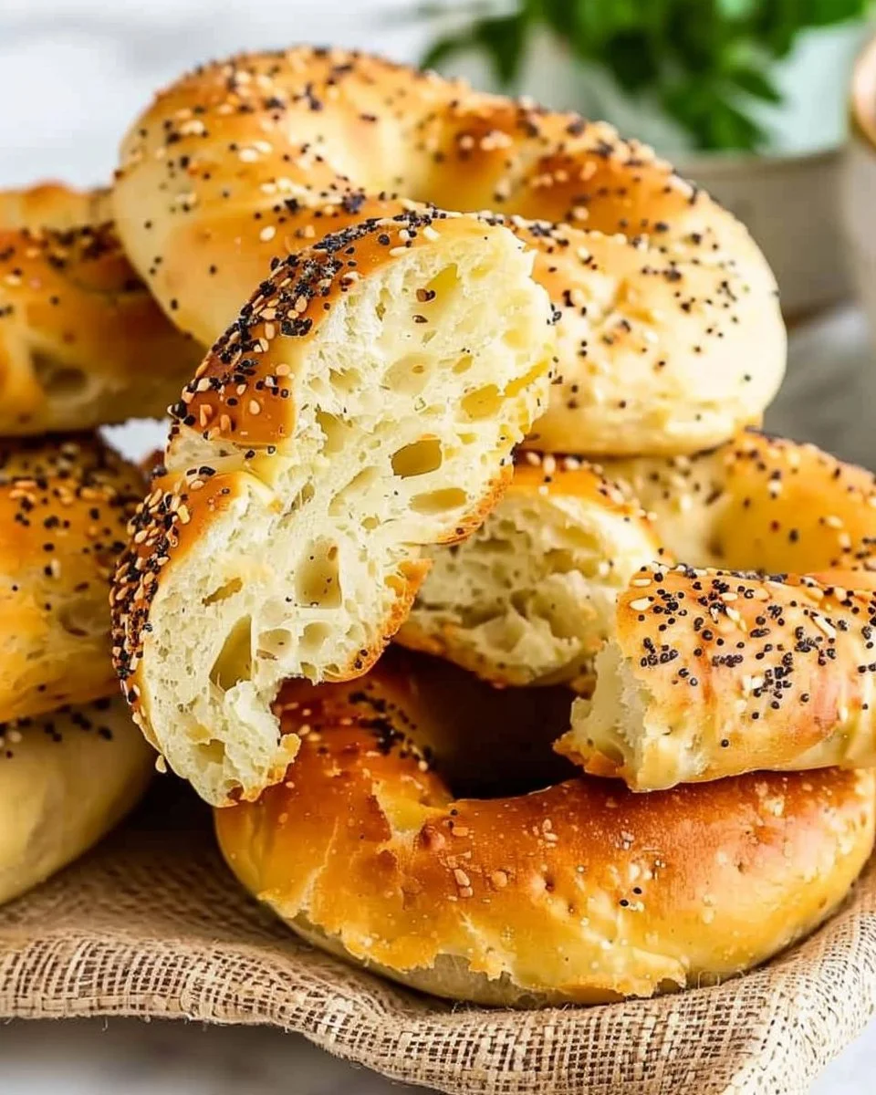 Homemade air fryer bagels, golden and crispy, served on a wooden board.