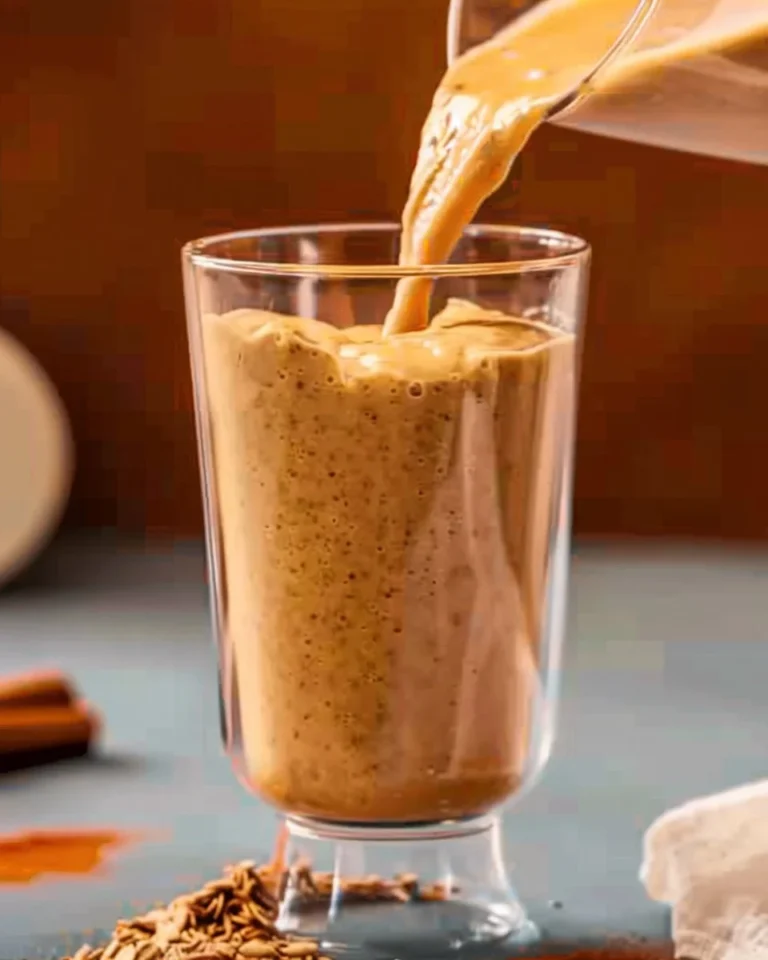 Delicious pumpkin pie smoothie in a glass with autumn decorations