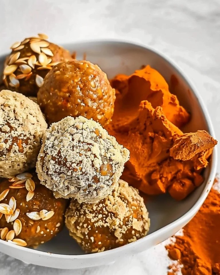 Homemade pumpkin protein balls on a plate, healthy snack option.